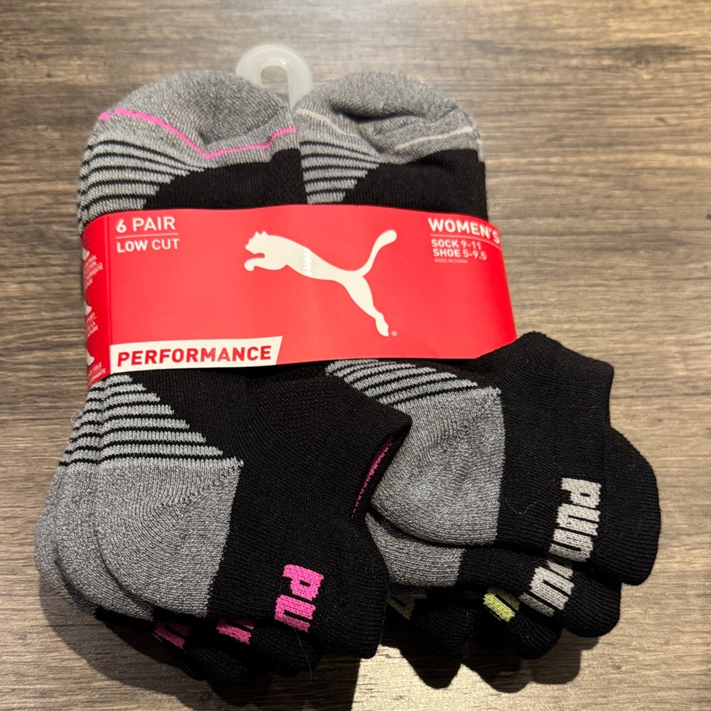 Puma Women's Low Cut Performance Socks - Black, Gray, and Pink